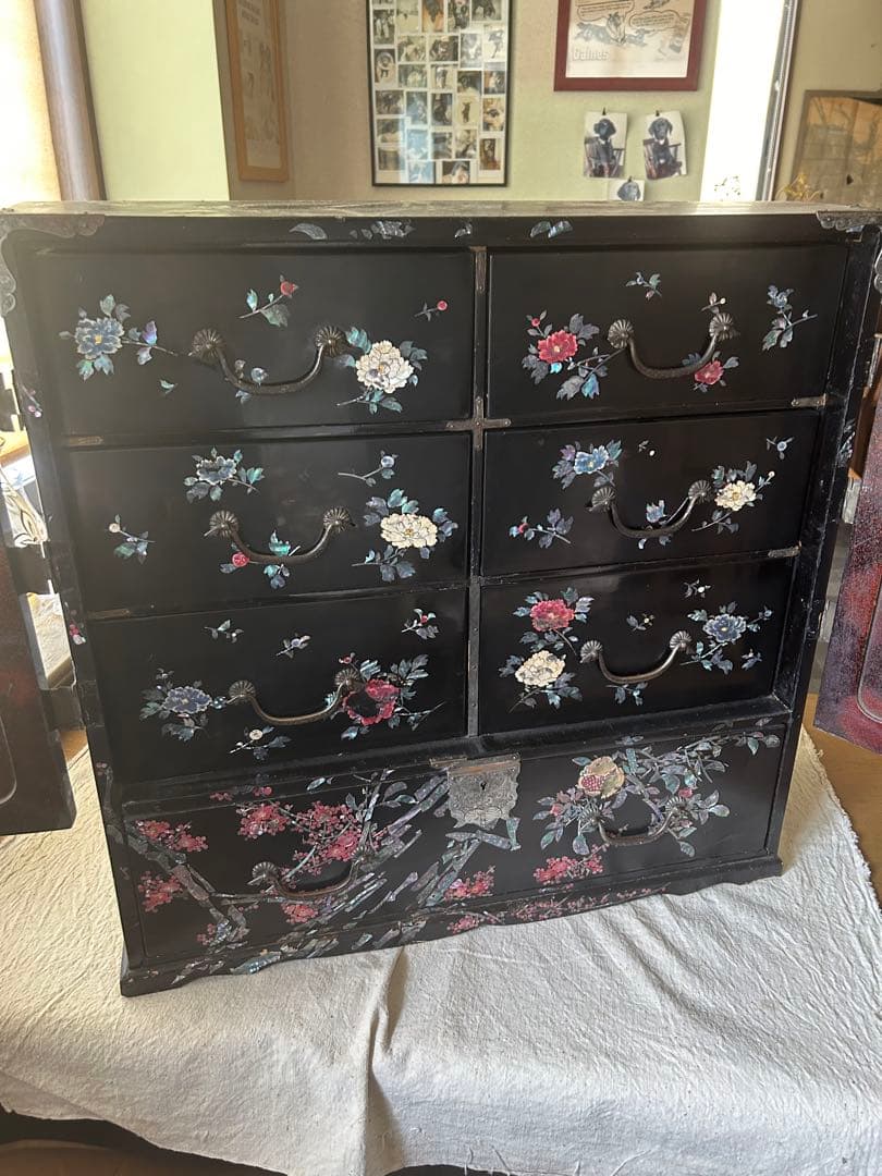 ①螺鈿細工 箪笥 アンティーク 難あり