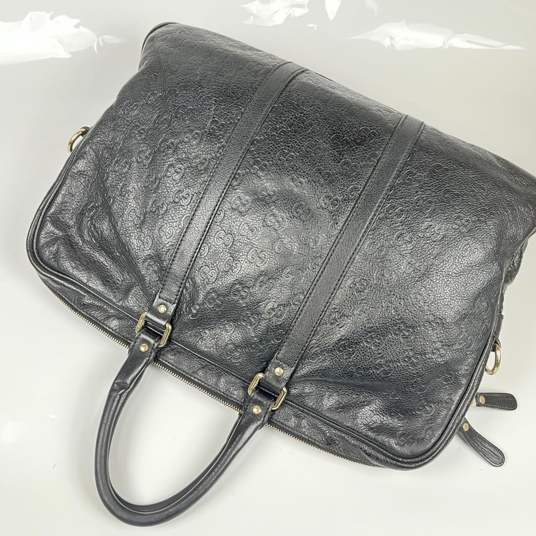 【極美品】GUCCIグッチシマ ビジネスバッグ レザー ブラック シルバー金具