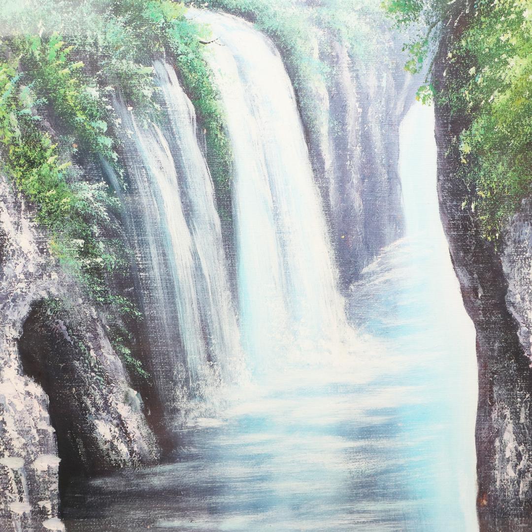 真作保証 流月真一 油彩 風景画「高千穂峡の清流」画寸約32cm×41cm F6
