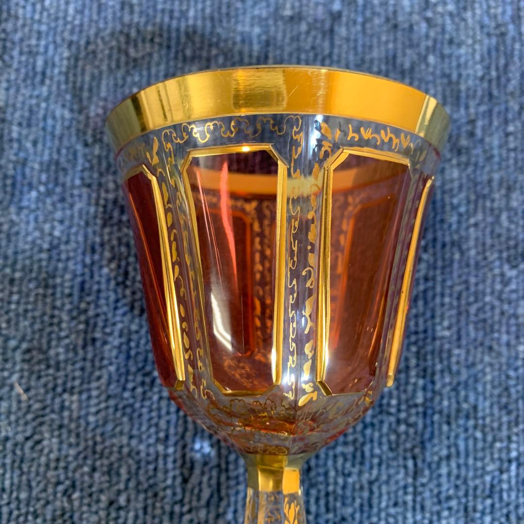 ボヘミアガラス エーゲルマン パネルグラス リキュールグラス ピンク