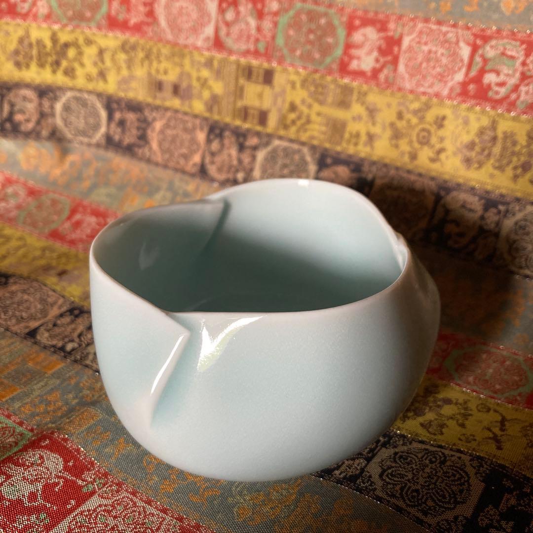 人間￼国宝　塚本快示 青白磁 小鉢5客　快山釜　共箱　約8.5×5.5CM