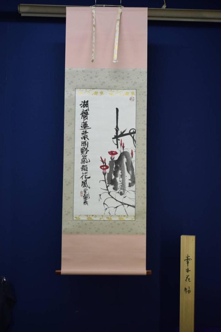 不詳/作者不詳/牽牛花画賛/朝顔/アサガオ/桐共箱付/布袋屋掛軸HG-493