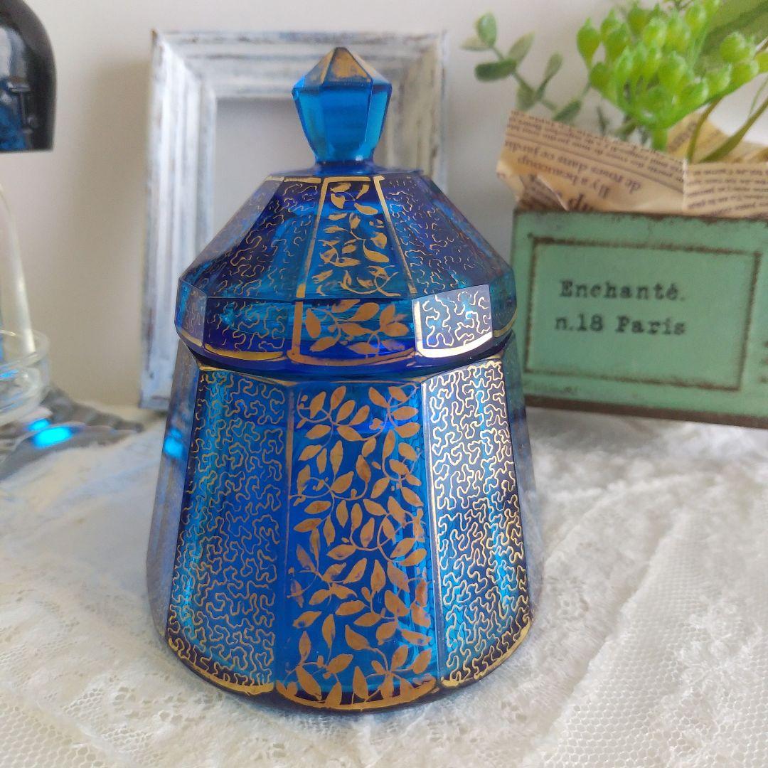 フランスアンティークブルーのガラス レアな12面体 アンティークガラス