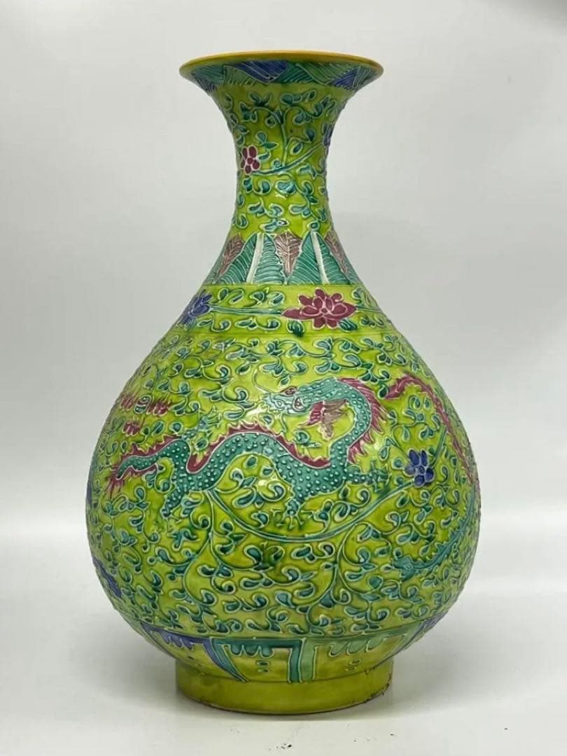 整理品】極上 清時代龍鳳紋花瓶 /西す—43