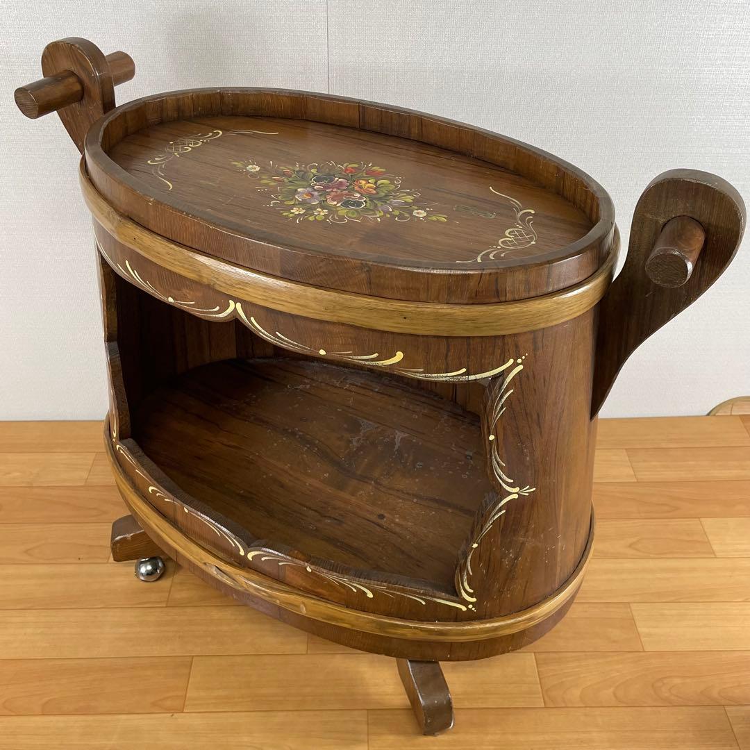 良品】イタリア製 木製 サイドテーブル ワゴン キャスター付き ハンド