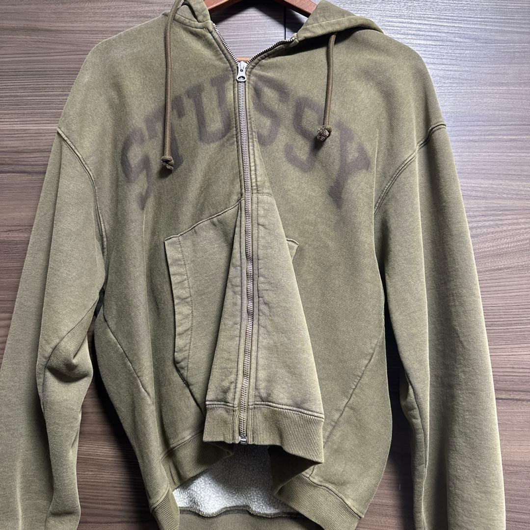 トップス STUSSY ZIP HOODIE FADED GRAPHIC OLIVE S