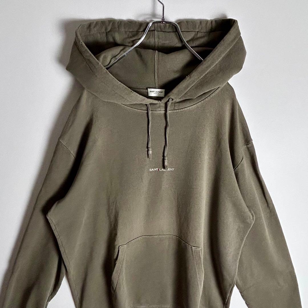 [希少デザイン]サンローランパリロゴプリントダメージ加工パーカーXXL