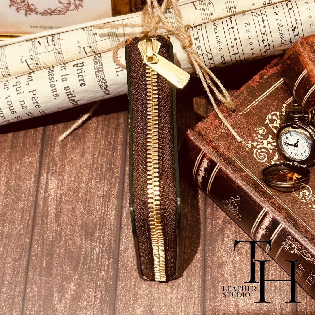 コードバン　レーデルオガワ L字ウォレット　アニリン染め　グリーン