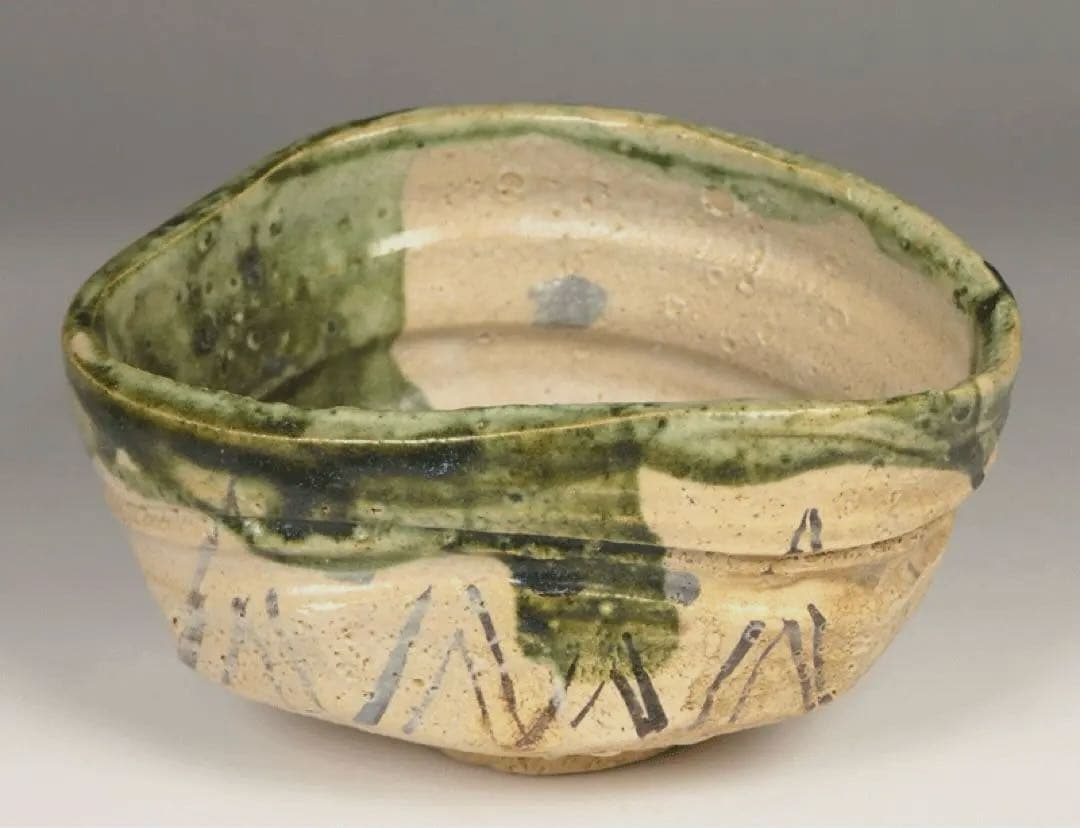織部 沓形茶碗 】沓型 美濃焼 織部釉 織部焼 民芸 民藝 柳宗悦