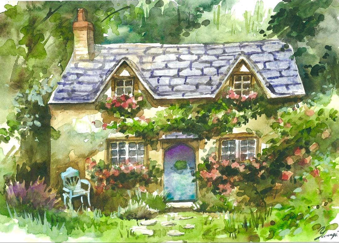 透明水彩画原画薔薇香りの薔薇ジャストジョーイ 透明水彩画原画薔薇