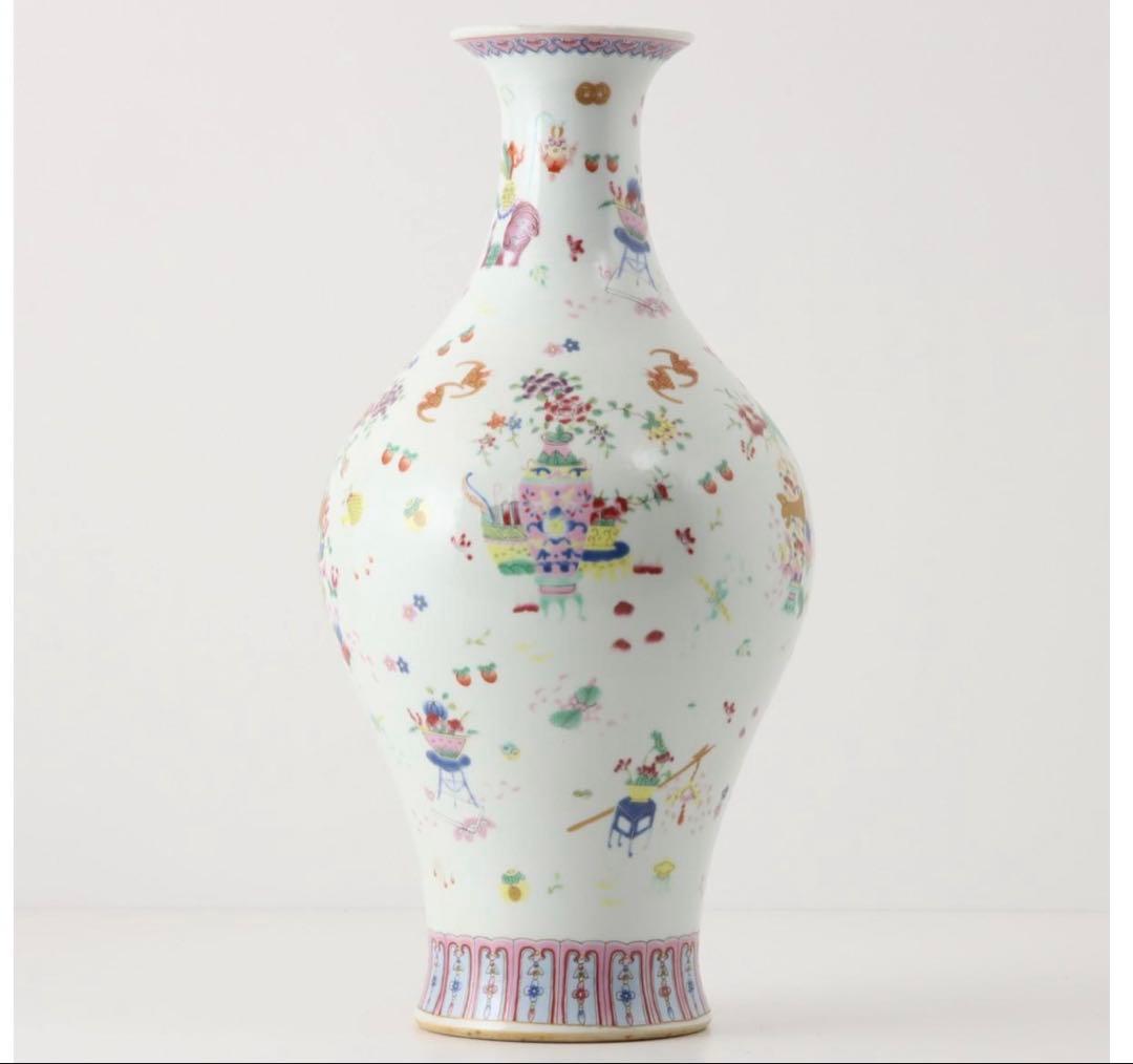 粉彩吉祥文瓶 「大清光緒年製」落款 高さ約40cm 粉