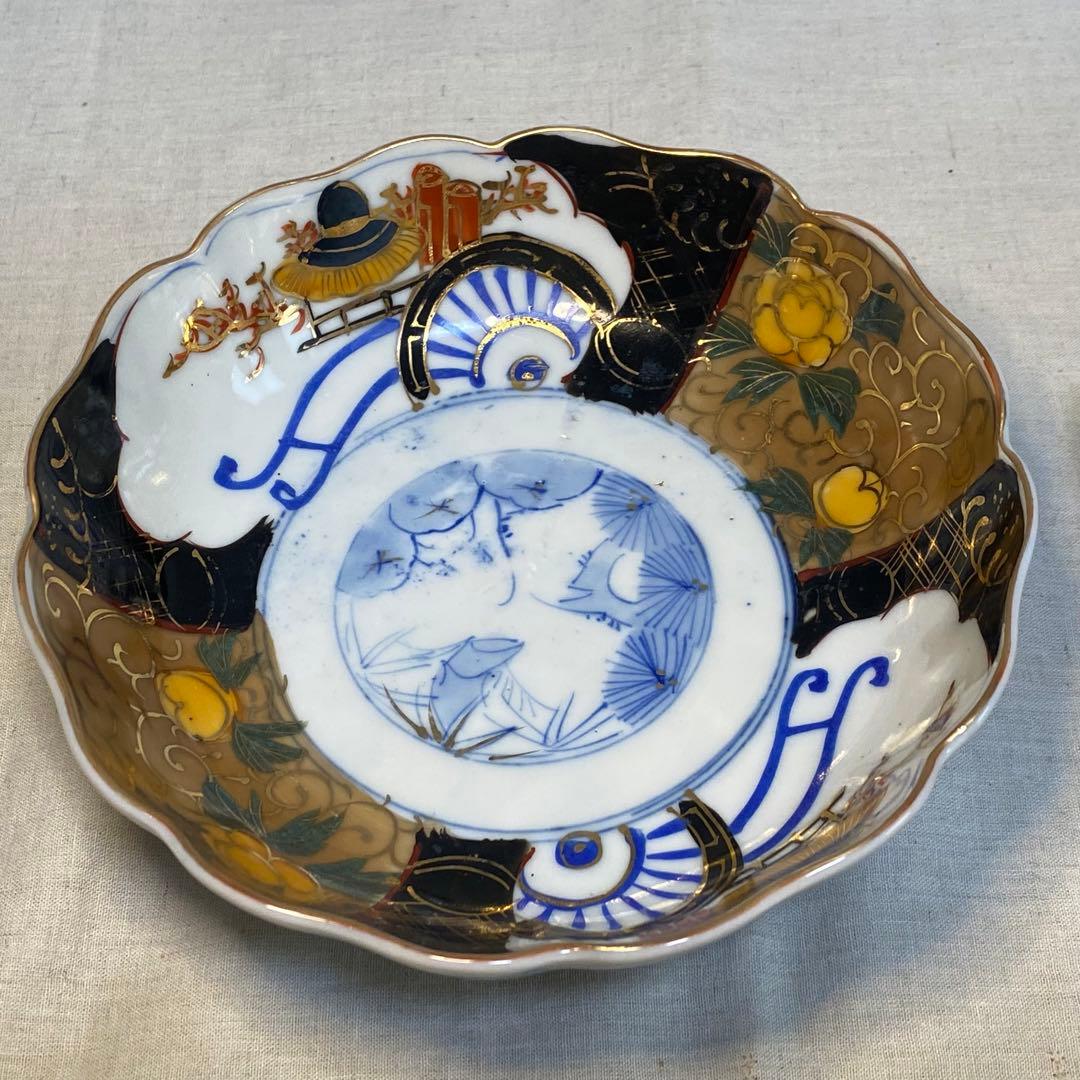 大聖寺伊万里　伊万里　古伊万里　なます皿　色絵　金襴手　松竹梅　花の図　2客