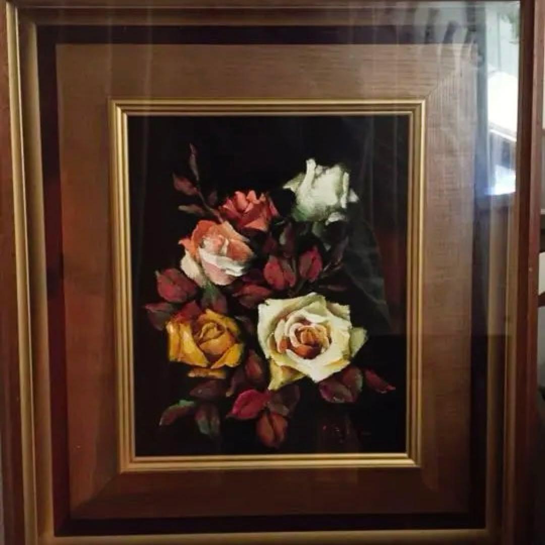 油絵 納屋修平 真作 バラ