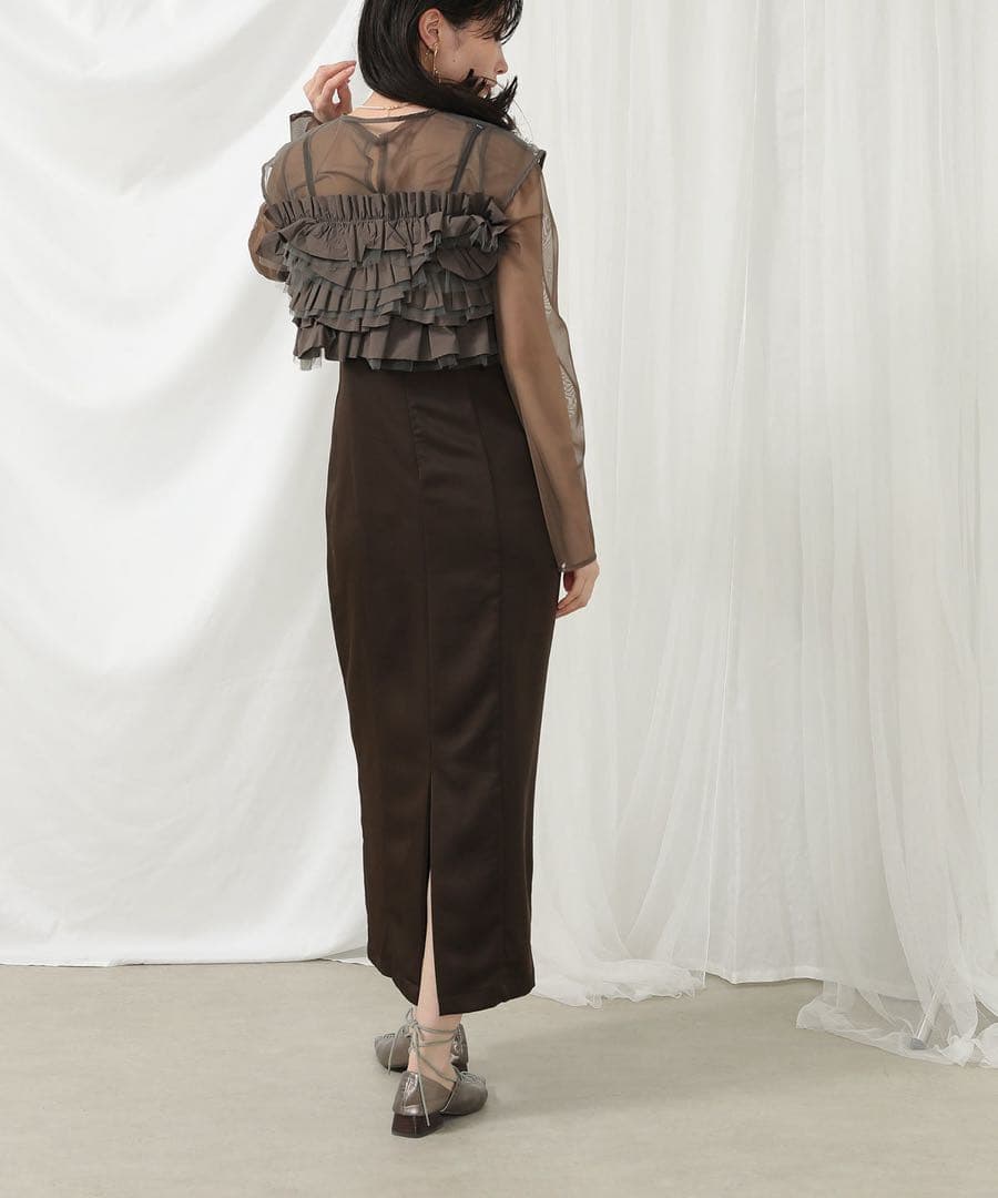 ＊美品＊ボリュームフリルベスト シアートップス キャミワンピ レイヤードドレス