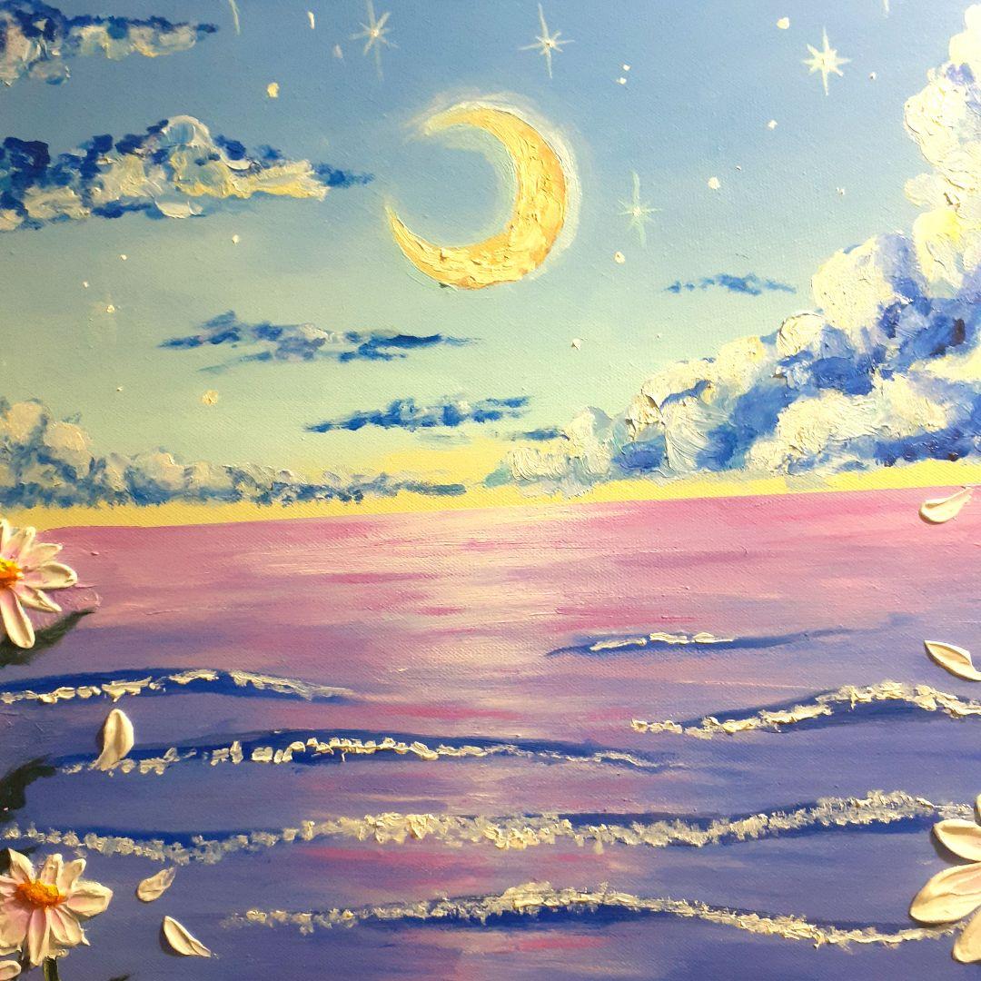 特大《自分に色を重ねる》油絵 油彩画 海 風景画 直径50 cm