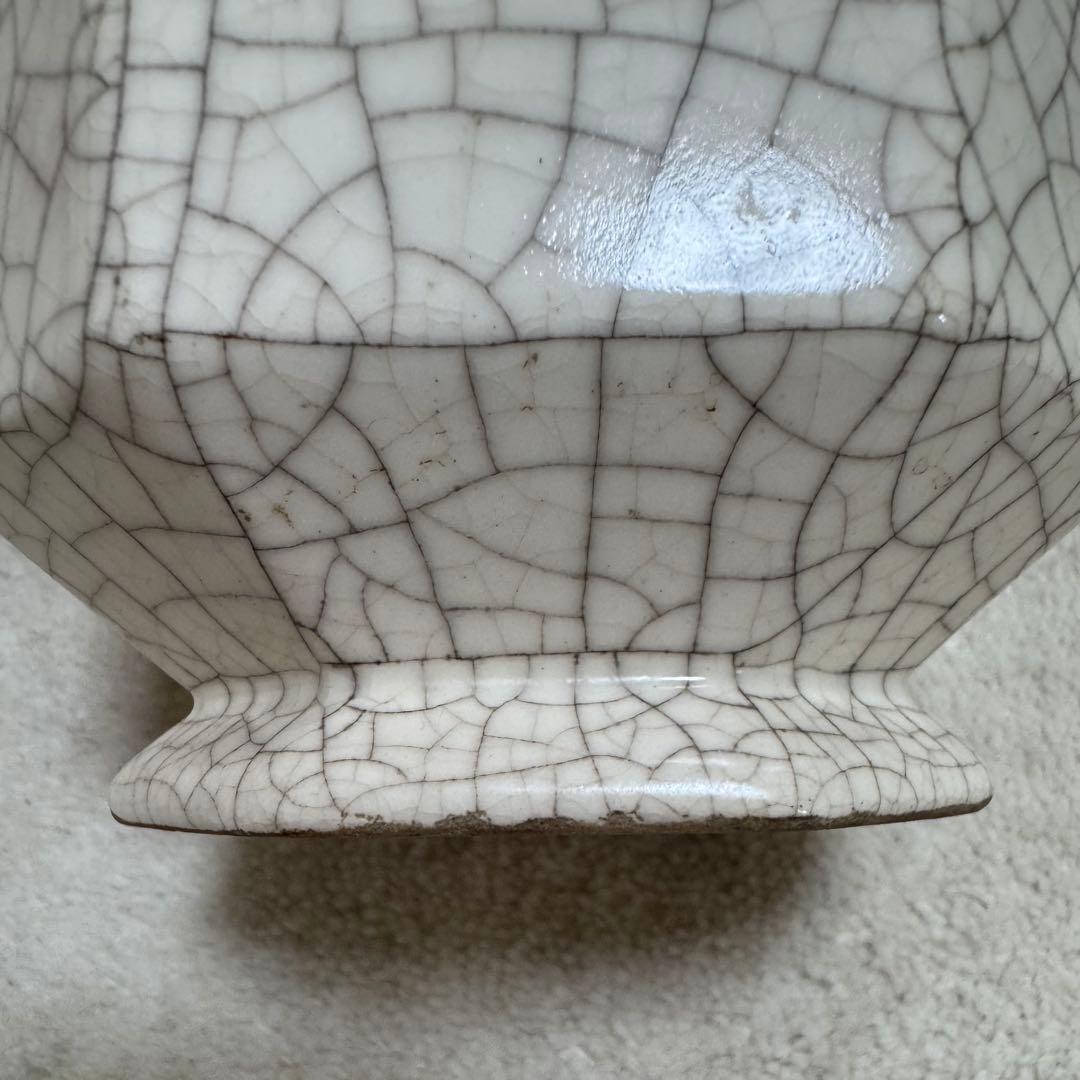 中国美術八角面取壺花瓶花器氷裂貫入骨董