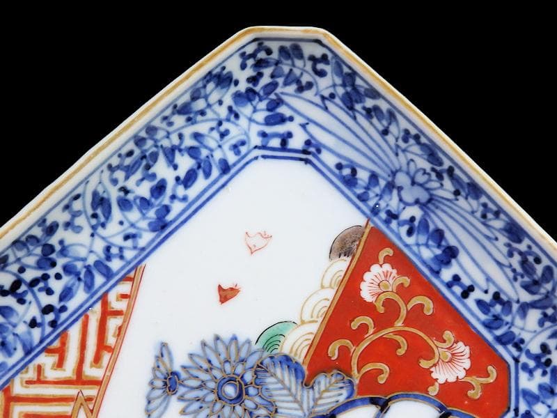 大聖寺伊万里 染錦 波千鳥に菊 花唐草の図 長皿 B288AS-CRn