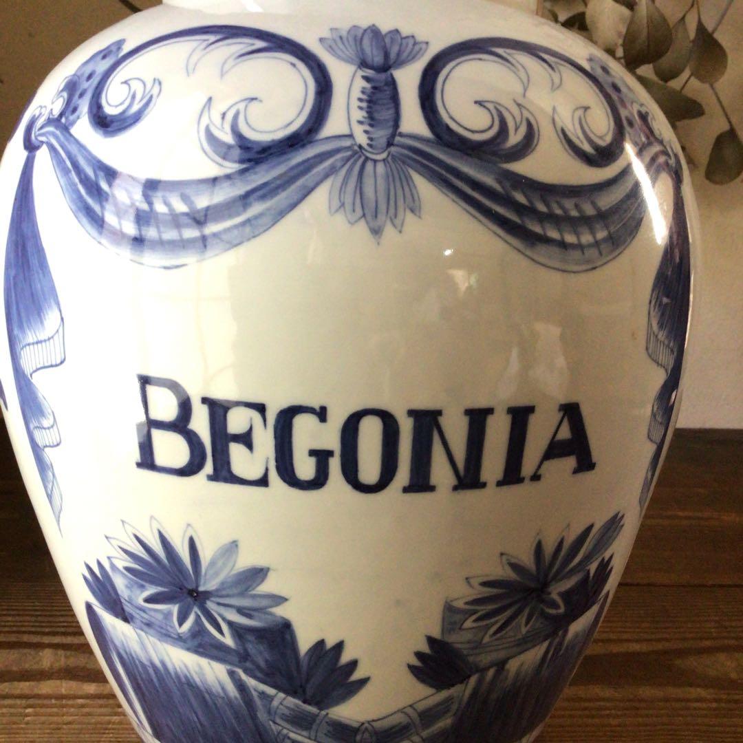 3582 オランダ デルフト陶器　BEGONIA 染付　和蘭　タバコ壷　送料無料