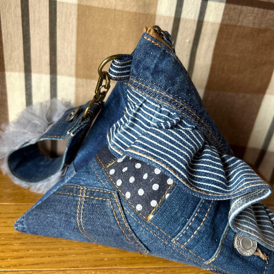 デニムリメイクフリルテトラポーチハンドメイド