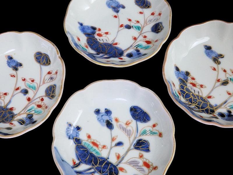 古伊万里 染錦 河骨紋の図 手塩皿 3寸半皿 4枚 D417AS-fbuw - メルカリ