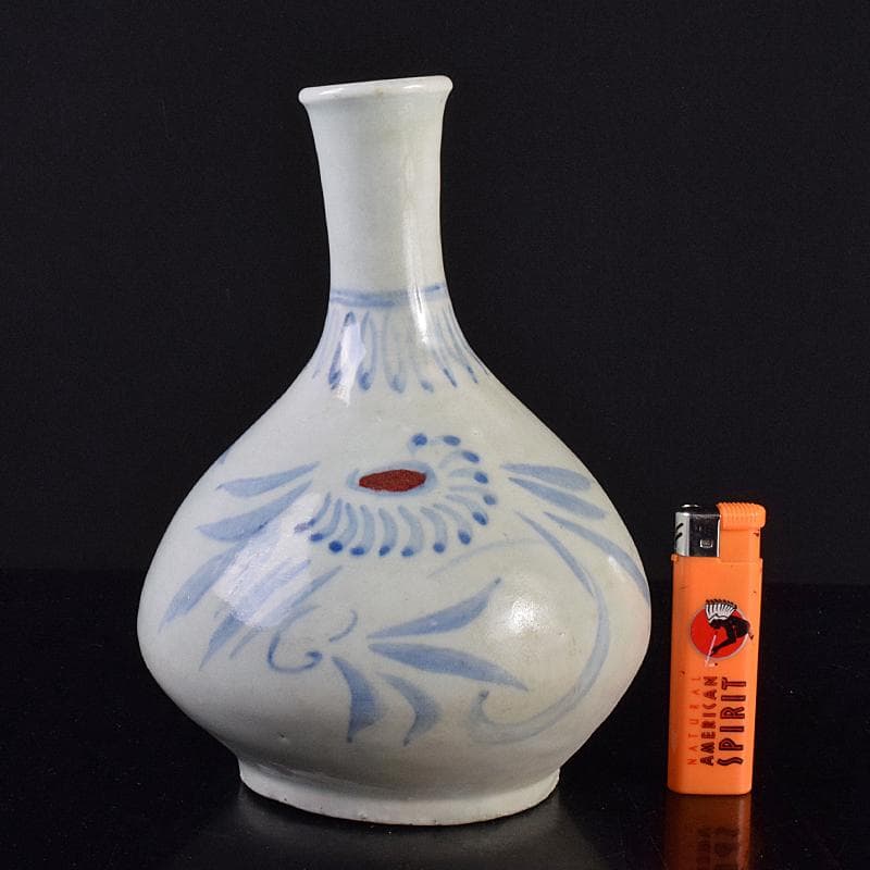 朝鮮美術 李朝 高麗白磁 辰砂染付 花文瓶 壺 M R7653