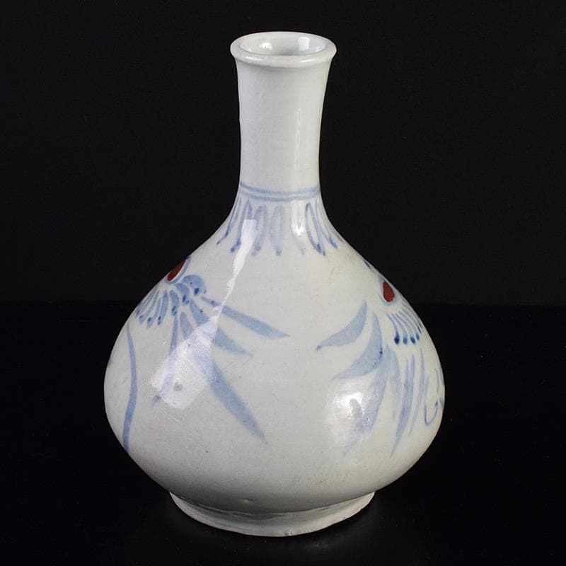 朝鮮美術 李朝 高麗白磁 辰砂染付 花文瓶 壺 M R7653