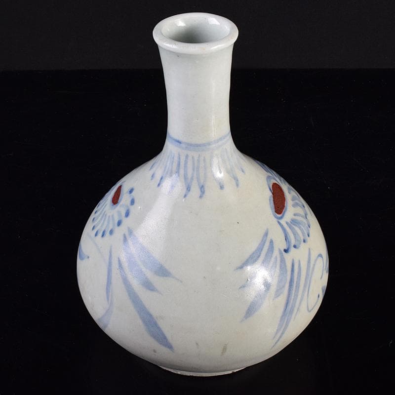 朝鮮美術 李朝 高麗白磁 辰砂染付 花文瓶 壺 M R7653