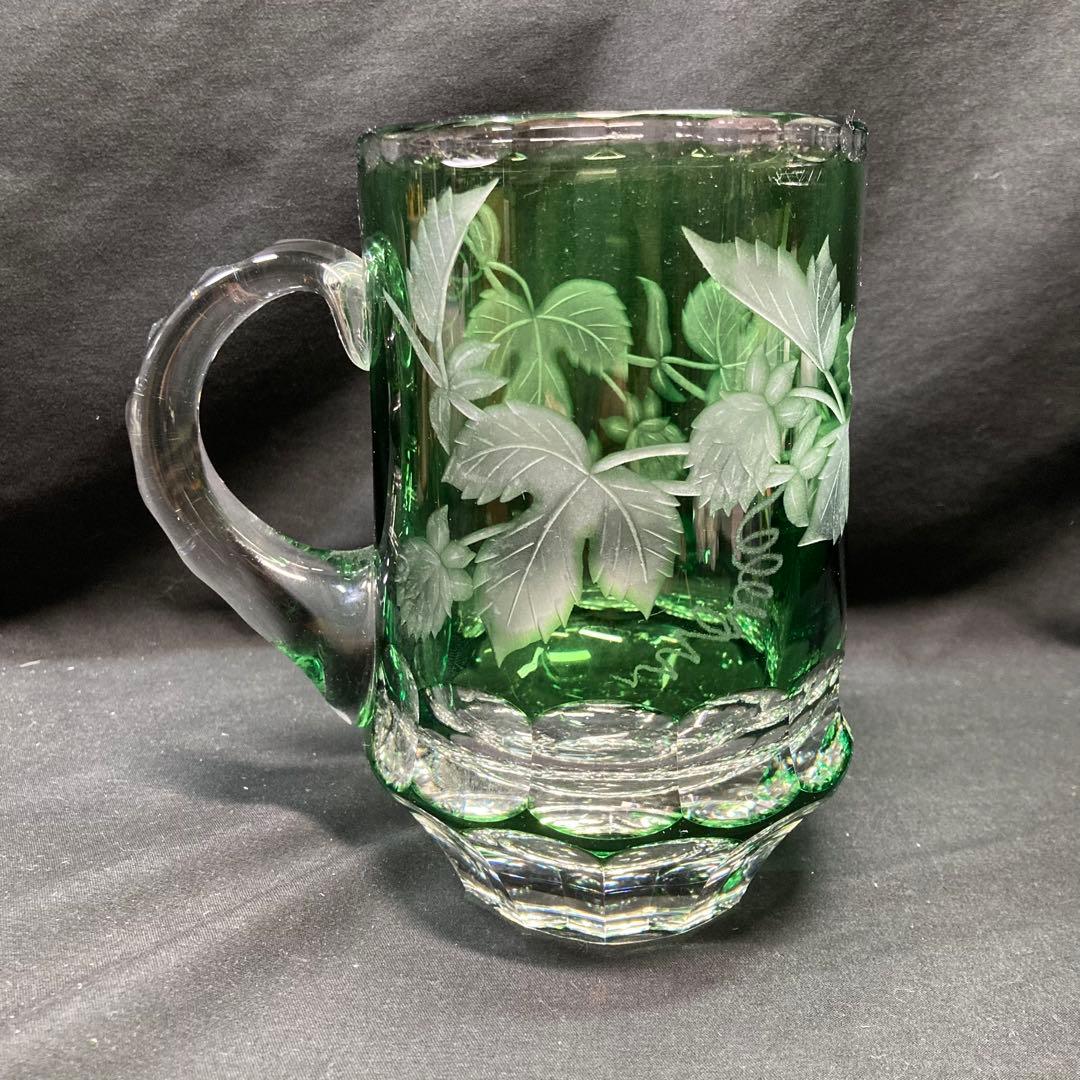 美品】カガミクリスタル ビアジョッキ グリーン