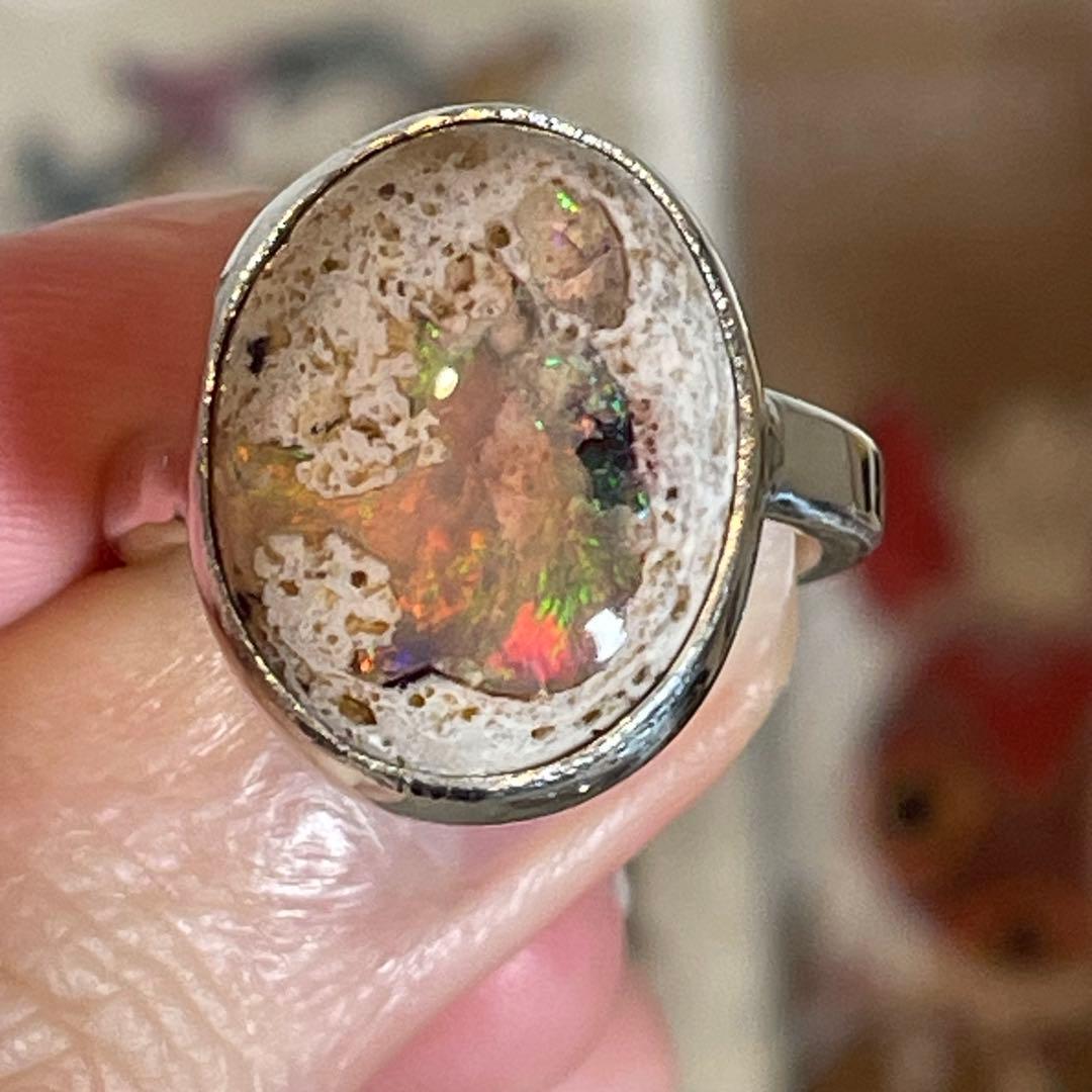 ハンドメイド　シルバー925 シルバーリング　カンテラオパール