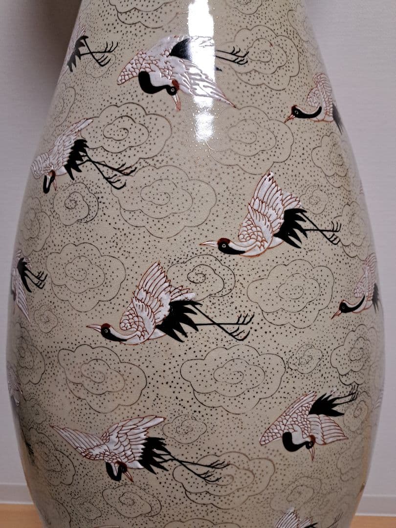 直接お渡し】絢爛豪華 花口壺 57羽鶴絵 大型142㎝