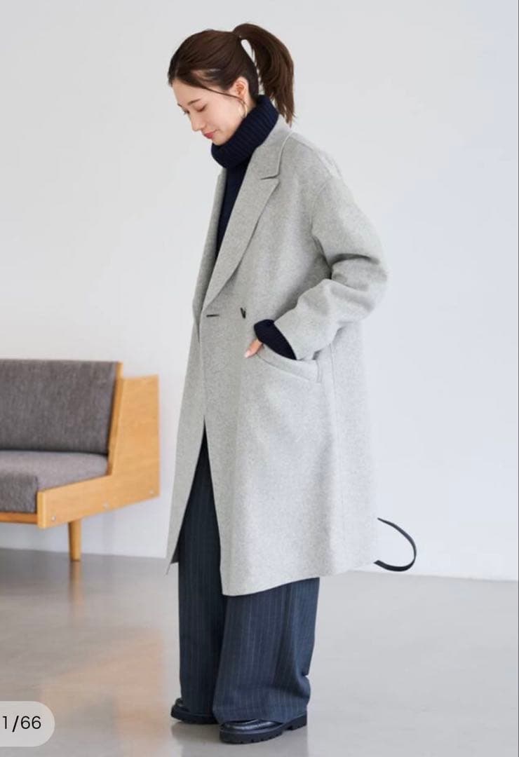 フレームワーク SUPER160'sダブルブレストコートグレー36 ベイクルーズ