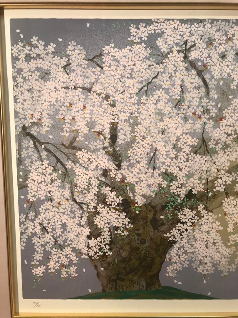 中島千波 「袖之山枝垂櫻」シルクスクリーン 直筆サイン・落款・作品