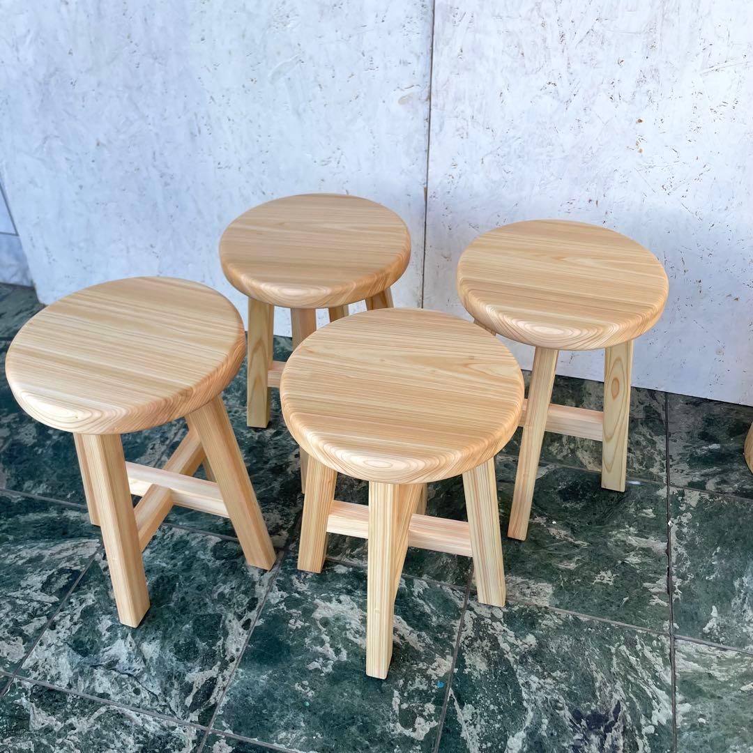 Aki 国産ひのき　丸椅子　木製スツール　4脚