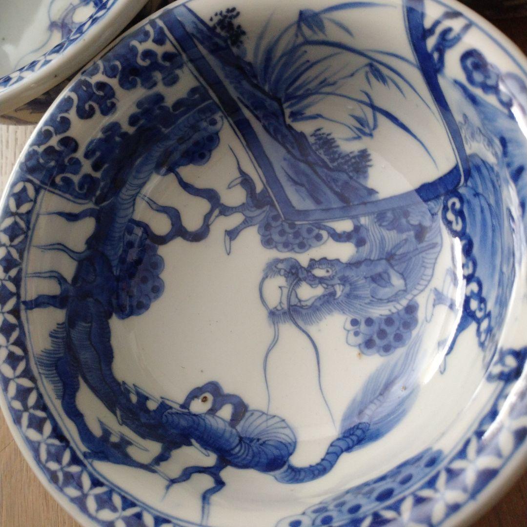 骨董染付龍富士山三つ組入れ子鉢