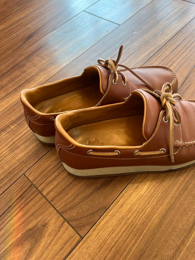 エルメス　ブラウンレザー デッキシューズ　26.5 42 1/2