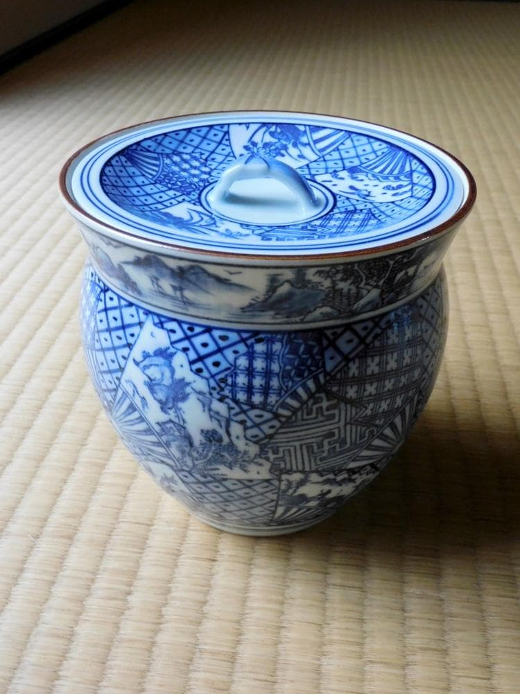 平安白鳳 染付 扇 水指 茶道 煎茶道