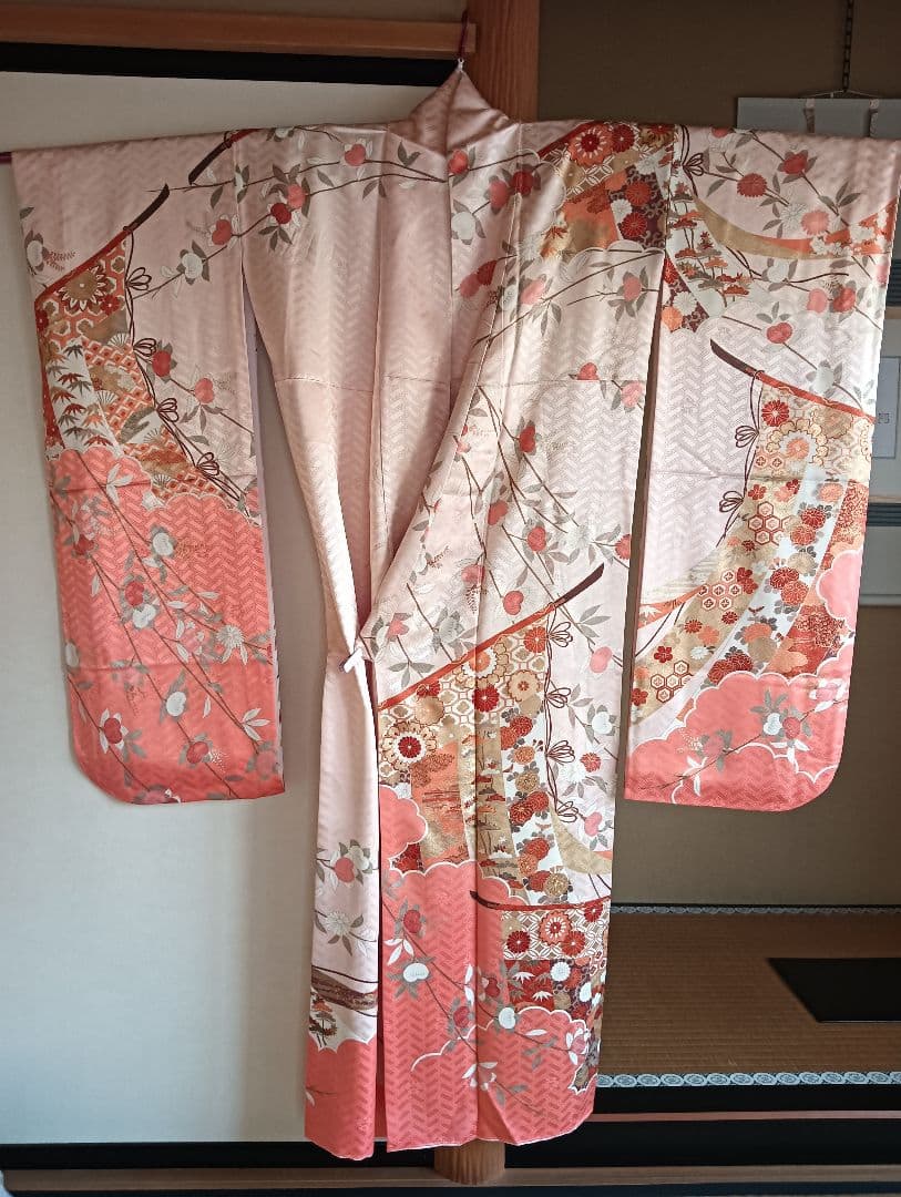 吾妻徳穂 振袖フルセット 美品 コーラル系 華やか 古典 丈158 裄66