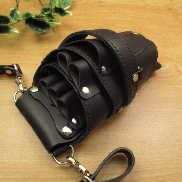 オールブラック　５丁差し　革ベルト付き　本革シザーケース　SCL-128/CKL