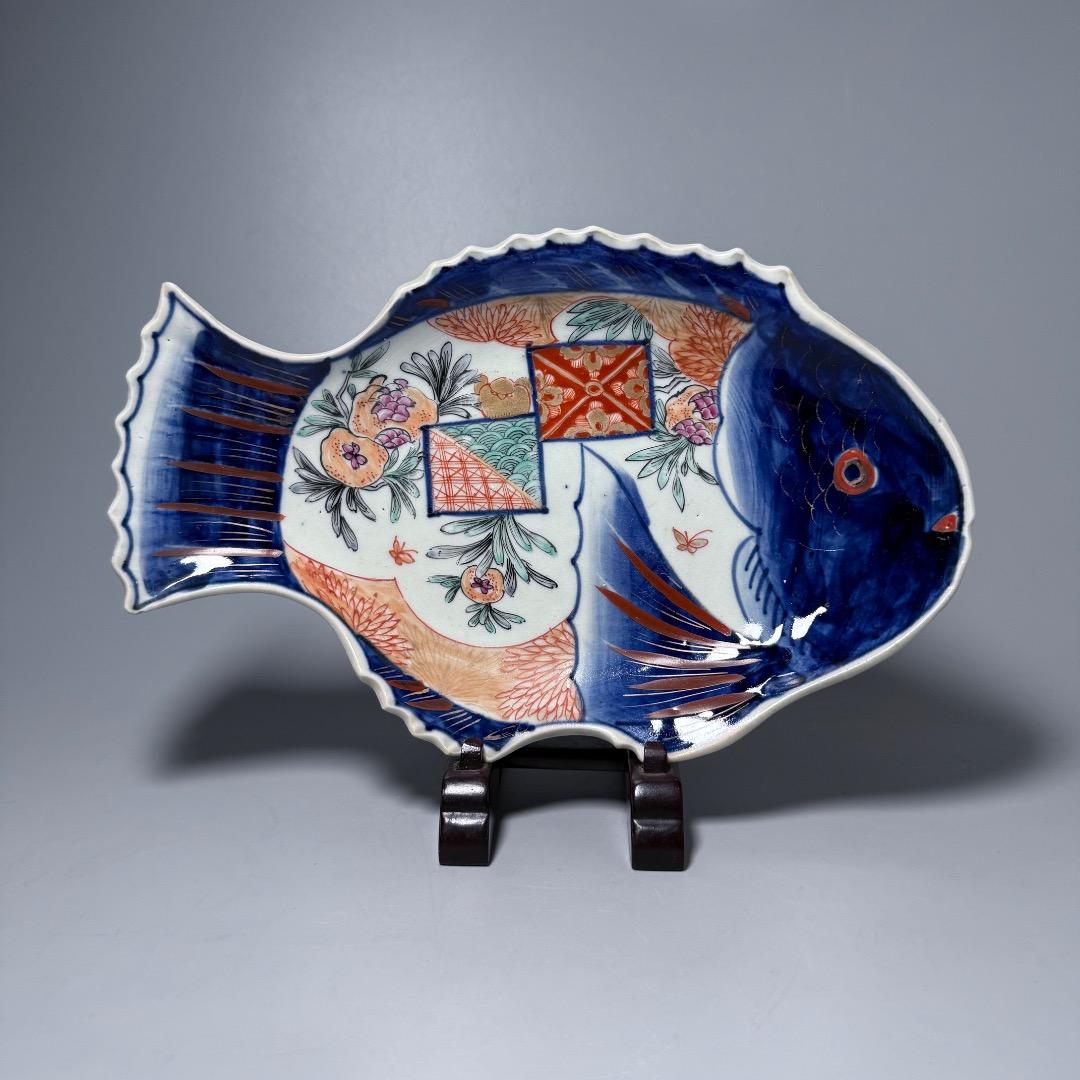 幕末〜明治 古伊万里 色絵魚形皿 柘榴 古美術 珍品 器を楽しむ