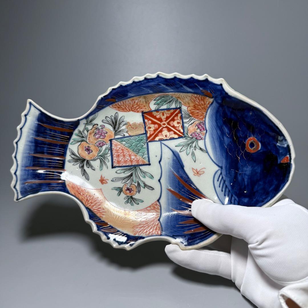 幕末〜明治 古伊万里 色絵魚形皿 柘榴 古美術 珍品 器を楽しむ