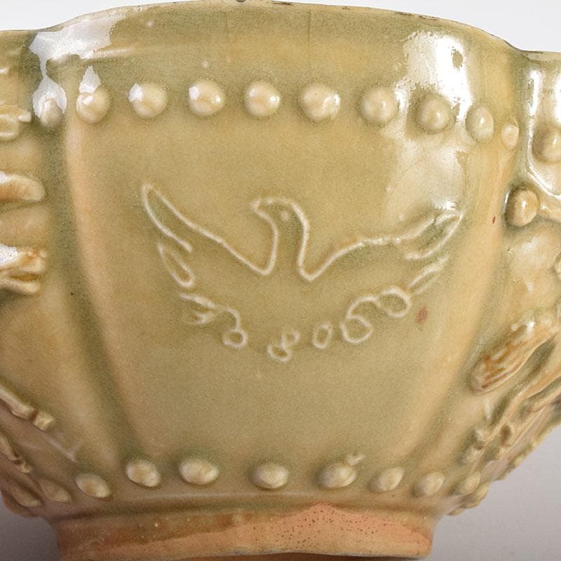 中国 唐 越州窯 青磁 葵花形貼花 茶碗 輪花碗 時代箱