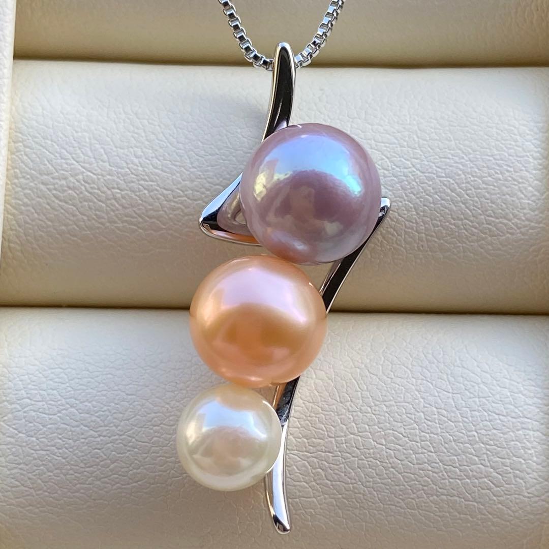 本真珠 淡水エジソンパールネックレストップ 3粒PT577+L856まとめ