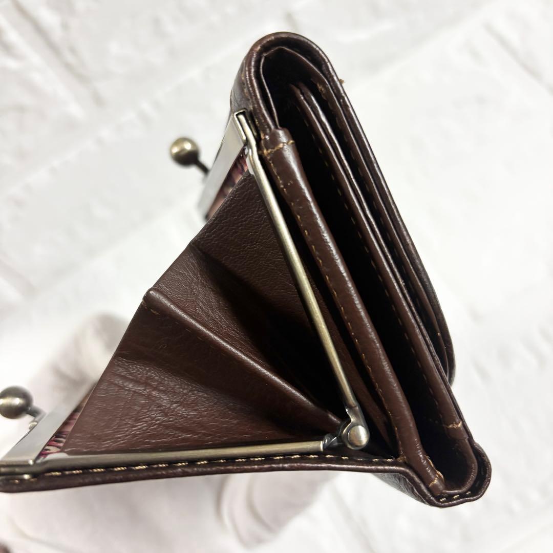 ニ*ラ様 ANNA SUI アナスイ 三つ折り財布 がま口 レザー ブラウン 蝶