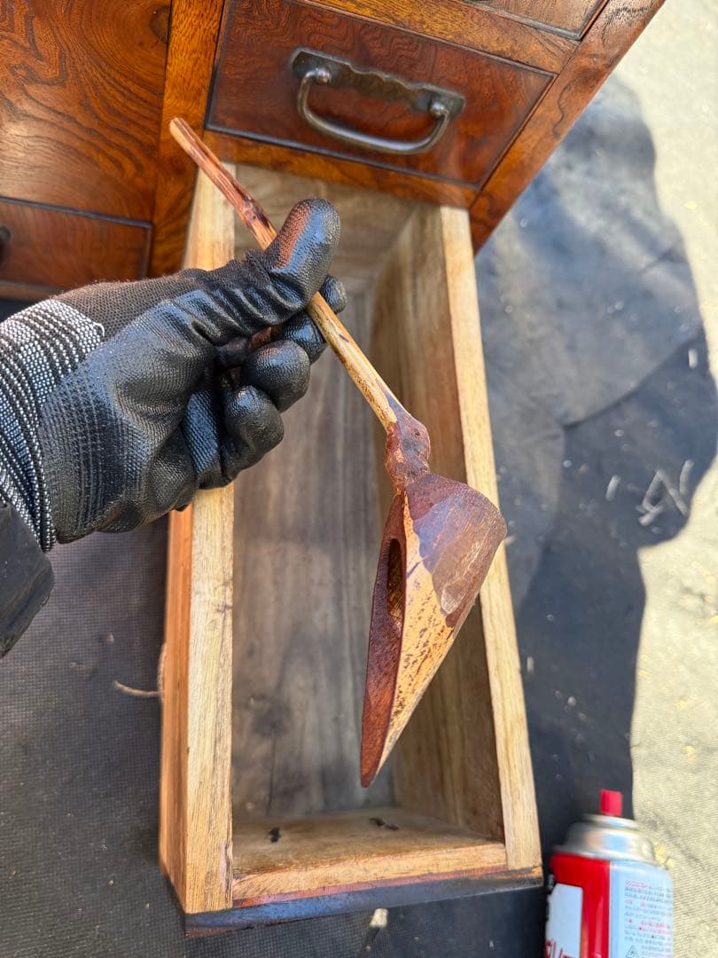 昭和初期 関東長火鉢 欅玉杢 木製 古民具 引き出し付 灰床 五徳 灰匙