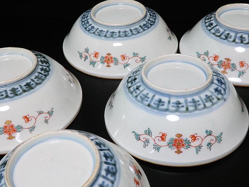 古伊万里 金襴手 波兎に花の図 膾皿 春寒鉢 5客