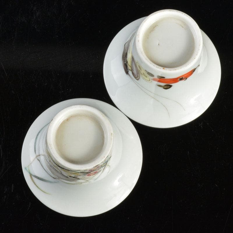 中国 景徳鎮 粉彩 蟋蟀文 酒杯 一對 M R4791