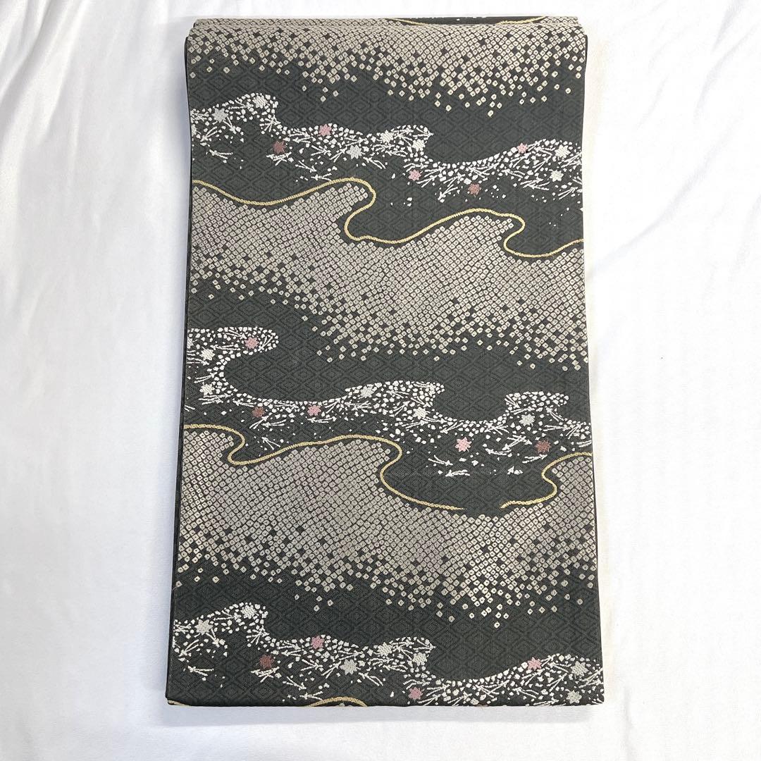 袋帯 流水 鹿の子 吹き寄せ 楓 松葉 着物 帯 021k