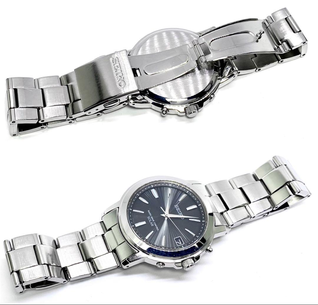 SEIKO☆セイコー☆電波ソーラー☆腕時計☆ブラック文字盤×シルバー針☆極上品