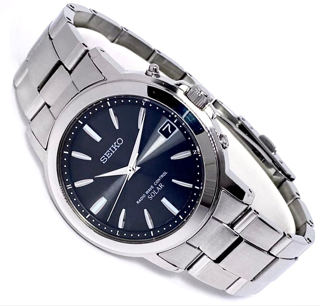 SEIKO☆セイコー☆電波ソーラー☆腕時計☆ブラック文字盤×シルバー針☆極上品