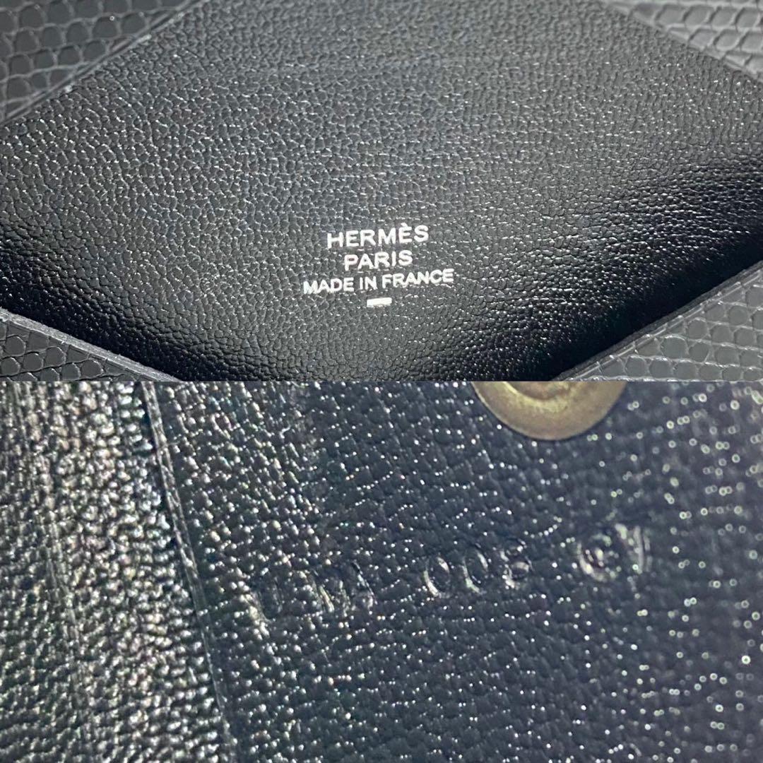 ほぼ未使用 エルメス カルヴィ リザード レザー ケース 小銭入れ 黒